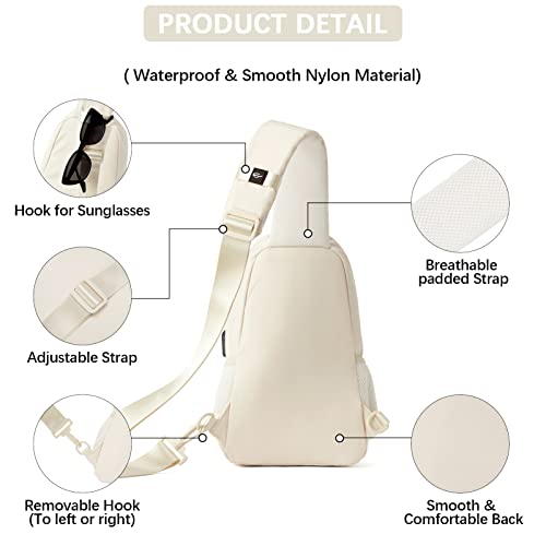 Bostanten Sling Bag Lightweight Shoulder Bag Crossbody Backpack With Usb Charger Port For Men Women Travel Hiking Walking, Beige #TOP4