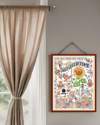 Image of CaptainCrafts New Cross Stitch Kits Embroidery Kit Full Range Pre-Printed and Counted Fabrics Kits for Adults Beginners Home Decor (White Cloth Unpreprint 14CT, Summer time)