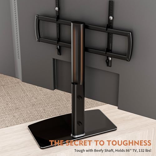 Image of Universal Swivel TV Stand /Base Table Top Stand 40 to 86 inch TVs 110 Degree Swivel, 5 Level Height Adjustable, Heavy Duty Tempered Glass Base, Holds up 132lbs Screens, HT04B-003