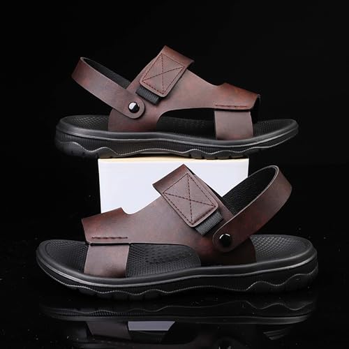 Men's leather oversized comfortable two-piece casual slippers, anti slip beach sandals2