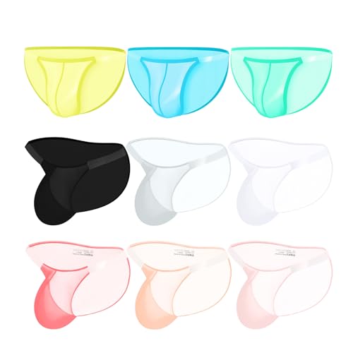 Mens Underwear Sexy Transparent Briefs Low Waist Breathable Thin Ice Silk Bikini2