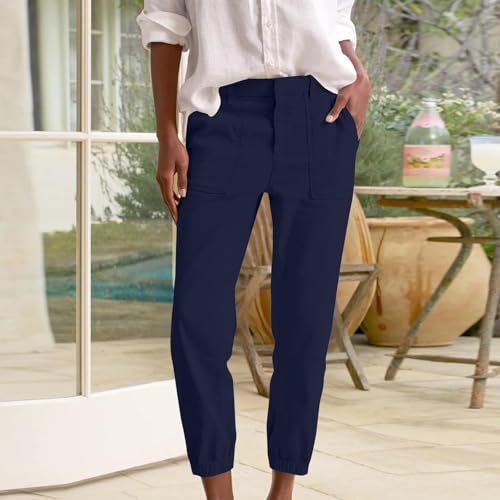 Summer Linen Pants for Women Casual Lounge Pants with Pockets Slim Fitting Pants Fashion Trendy Pants for 20252