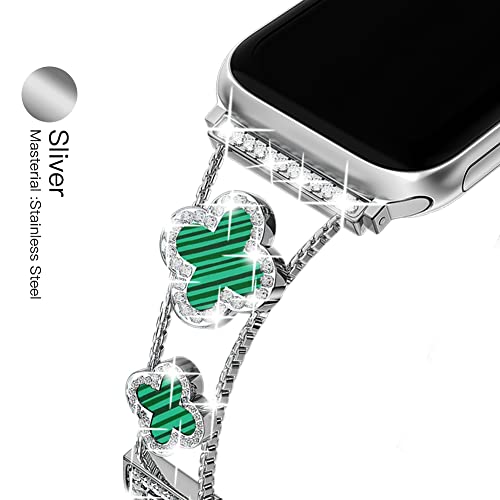 Image of Musk-MSKR Diamond Metal Bands Add Sparkle to Your Watch For Apple Watch Series 11 /10 /9 /8 /7 /6 /5 /4 /3 /2 /SE /Ultra Clover Simple and Stylish Compatible with 38mm40mm41mm42mm44mm45mm 46mm49mm Women's Wear
