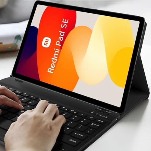 Image of HOM Tri Fold Wireless Bluetooth Keyboard with Detachable Tablet Case Cover for Redmi Pad SE 11 inch Tablet
