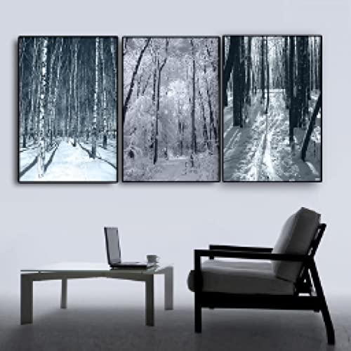 Toile art peinture forêt noir et blanc 70x100cm paysage scandinave pour mur salon
