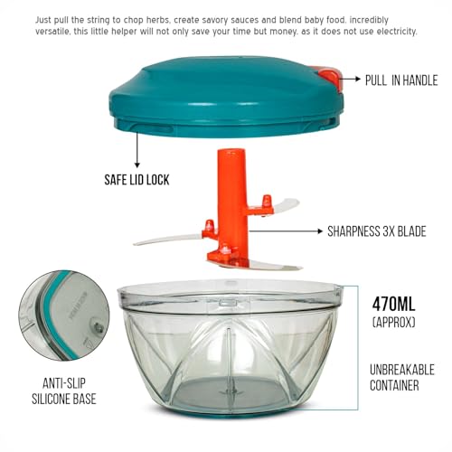 Image of TEKCOOL Multipurpose Plastic Vegetable Chopper Cutter 3 Blades for Effortlessly Chopping Vegetables and Fruits for Your Kitchen, Pool Green (470 ML);