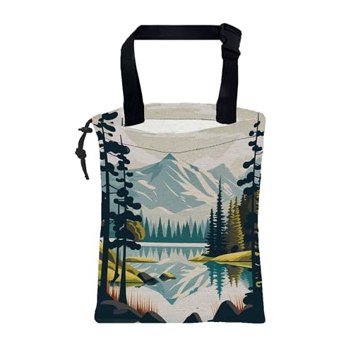 Image of Car Garbage Bag Mountain and River Forest Hanging Canvas Car Trash Bag Waterproof Drawstring Car Back Seat Organizer for Car Back Front Seat Console with Adjustable Buckle