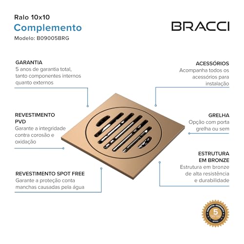 BRACCI Ralo 10x10 Anti Odor (Rose Escovado, Com Porta Grelha)