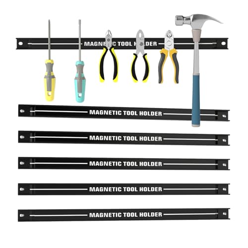 HOMFME Set of 3/6 Magnetic Tool Holder Rack, 18 Inch 46cm Heavy Duty Garage Wall Holder Strips, Space-saving Wall Mounted Screwdriver Organizer Magnetic Tool Bars for Workshop Kitchen (6 PCS, Black)