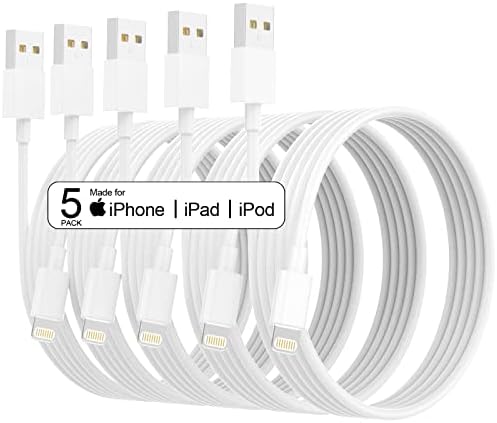 iPhone Charger [Apple MFi Certified] 5pack 10FT Long Lightning Cable Fast Charging High Speed Data Sync iPhone Charger Cord Compatible iPhone 14/13/12/11 Pro Max/XS MAX/XR/XS/X/8/7/Plus iPad (White)