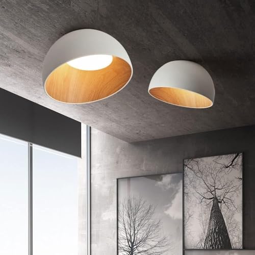 Plafonnier LED à grain de bois peint et structure métallique géométrique - 6