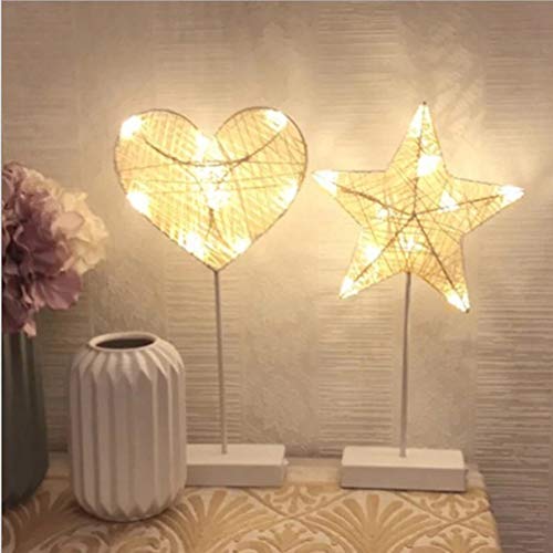 Lurrose 2Pcs Luzes da Noite da Estrela Do Coração Luz Do Sinal Do Casamento da Mesa Alimentado por B