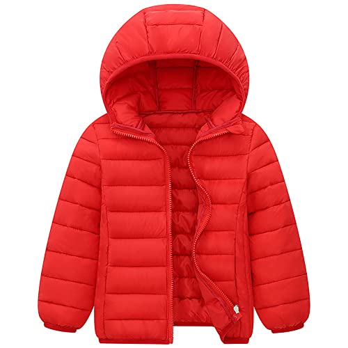 Amur Leopard Kinder Jungen Winterjacke mit Kapuze Mädchen Wintermantel Warme Steppjacke Winter Outdoorjacke, Rot, 116 Cover