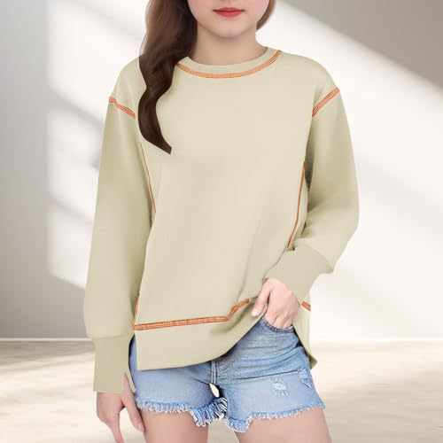 Girls Crewneck Sweatshirt Long Sleeve Pullover Top Side Split Shirt Casual Loose Shirts Fall Outfit Y2K Teen Clothes2
