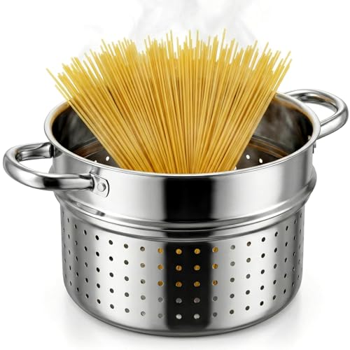 Mifoci 6 Qt Stainless Steel Pasta Strainer Insert for Pot Pasta Insert with Handles Steamer Basket Fits 6 and 8 Quart Stock Pots Cookware, Dishwasher Safe