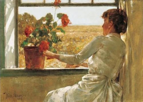Affiche Childe Hassam Fleurs sur le rebord de la fenêtre toile 70x50cm