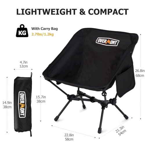 OVERMONT Campingstuhl, faltbar, bis 150kg belastbar, schwarz – Bild 3