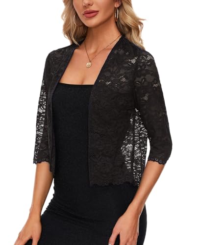 MINTLIMIT Damen Bolero Spitze Offene Vorne Strickjacke 3/4 Ärmel...