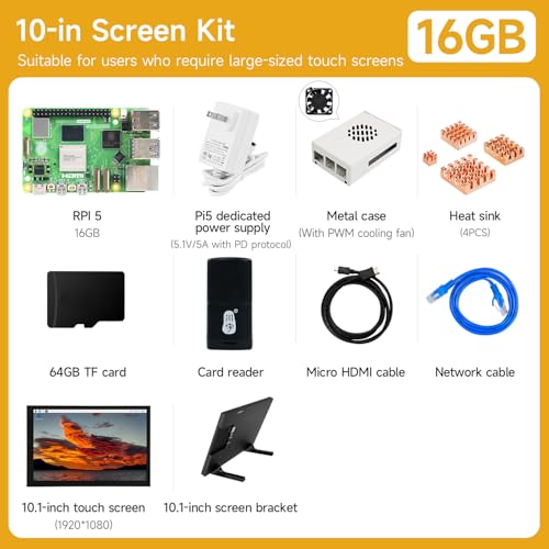 Image of Yahboom Pi 5 16GB Starter Kit with 27W 5.1V /5A Power Adapter Heat Sink and Pi5 Case, 10-inch Display Provide Openclaw Deployment (Pi5 16GB, 10 in Screen Kit)