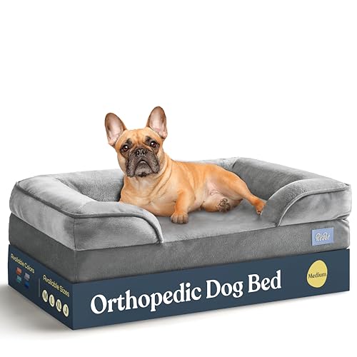 Orthopedic Sofa Dog Bed – Ultra Comfortable Dog Beds for Medium Dogs – Breathable & Waterproof Pet Bed- Egg Foam Sofa Bed with Extra Head and Neck Support – Removable Washable Cover & Nonslip Bottom.