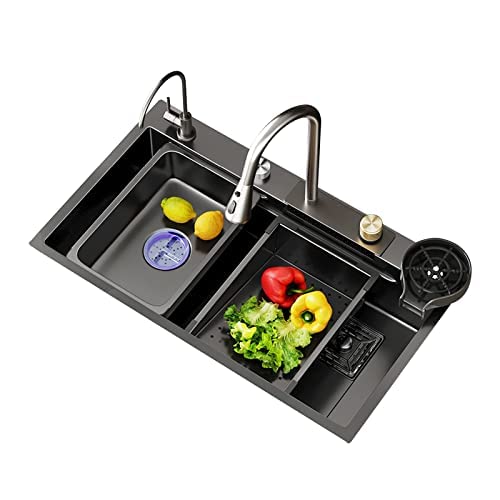 Spoelbak 304 Roestvrij Staal Ronde Enkele Kom Bar Spoelbak Voor Plantaardig Fruit Wassen Afwassen 42cm Nano Zwart