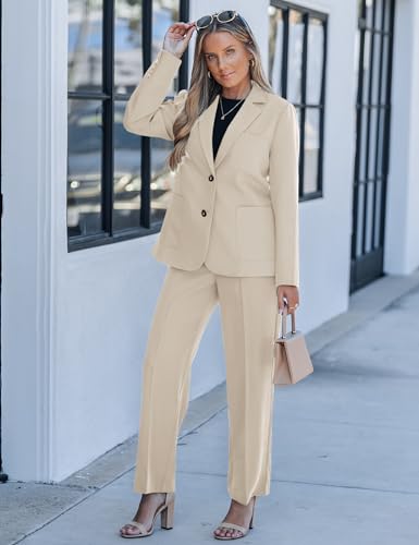 luvamia Womens Pant Suits Dressy Casual Womens Sets 2 Piece Outfits Women\'s Business Suit Sets Professional Clothes for Women Pantsuit Long Sleeve Blazer Turtledove Size Medium US 8 to 10