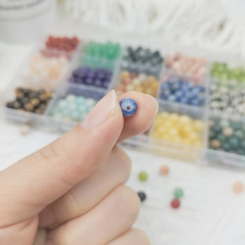 600pcs Natural Stone Beads Polished Beading 6mm Loose Beads Gemstone Crystal Energy Stone Healing Power for DIY Jewelry Making (6mm 15 Materials R1)