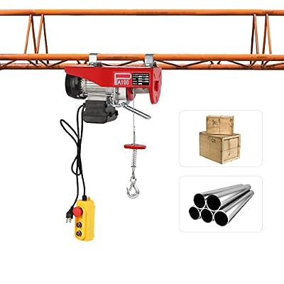 Leblett 100Kg/220Lbs Double Cable Electric Hoist Electric Winch Lift,with 2 Lifting Straps,Single/Double Slings for Lifting in Factory/Warehouse,Electric Cable Hoist,Crane Lift