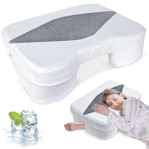 Image of Side Sleeper Pillow with Arm Holes, Memory Foam Pillow for Neck & Shoulder & Cervical Pain Relief, Ergonomic Arm Holes Positioner Cooling Bed Pillows for Side Stomach Sleeping (Black)