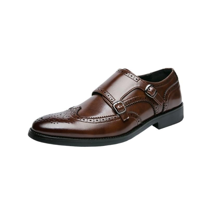 Oxford Shoes for Men Slip On Burnished Toe Monk Strap Vegan Leather Non Slip Anti-Slip Low Top Slip Resistant Working