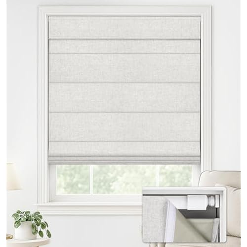 LazBlinds No Drill Roman Shades, Blackout, 26" W x 64" H, Natural