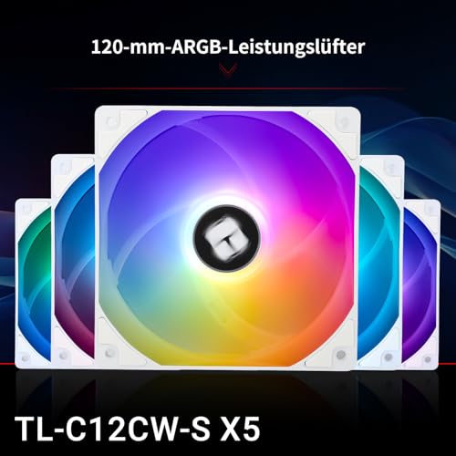 TR-Thermalright TL-C12CW-S X5 120mm 5er-Pack CPU PWM ARGB Lüfter, 1550U/min Stille Kühlung, Weiß CPU-Lüfter, Kann mit Chassis/CPU-Kühler Gekoppelt Werden