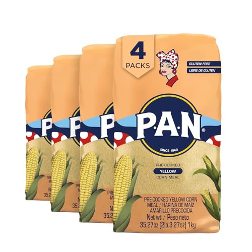 P.A.N. Harina de maíz amarilla, harina precocinada sin gluten y kosher para arepas (1.0 kg/4 piezas)