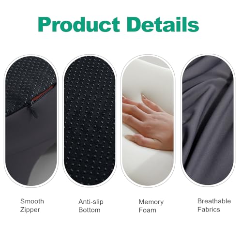 SheRest Adjustable Headrest Reading Pillow for Bed Adults - Memory Foam Back Support Wedge for Acid Reflux, Snoring & Legs, Dark Gray (22.8"x15"x9") — view 5