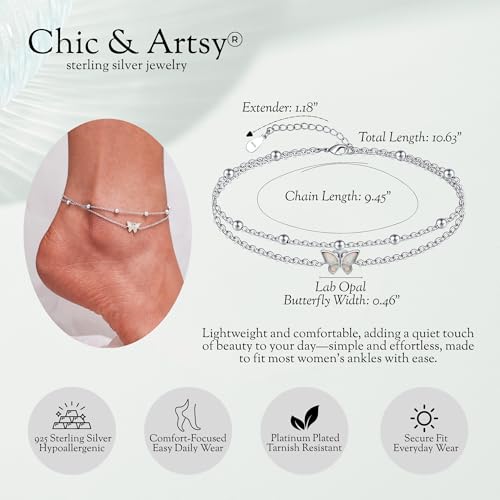 CHIC & ARTSY Womens Anklet 925 Sterling Silver Created Opal Layered Anklet Bracelet Dainty Beaded Chain Anklet Adjustable 11" Best Friend Anklet for Women - Image 6