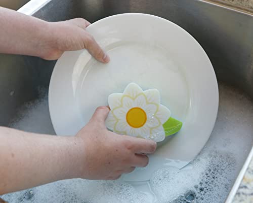 Image of Lil' Holster Mini (Stone with Flower Sponge) - Silicone Sponge Holder, Kitchen Organizer, Dishwasher Safe, Drains Sponges, Clings to Sink, Non-Porous Surface, Easy to Clean, 5.94 x 4.17 x 2.09 in