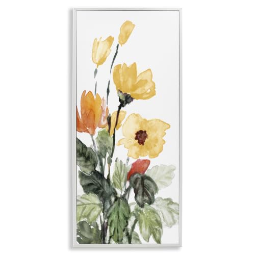 Yellow Abstract Poppies Floral, 10 x 24 Inch Framed Giclée Print