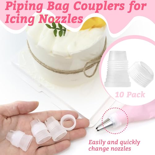 LUTQ 10 Pack Piping Bag Couplers for Icing Nozzles, Small Couplers for Piping Bags, Transparent
