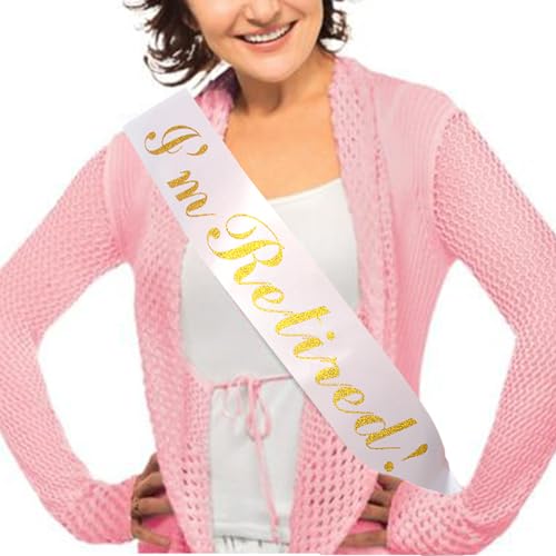 BLUPLE Im Retired! Sash Retirement Gifts for Women and Men Happy Retirement Party Decorations Events and Decorations by JPACO (Gold/White)
