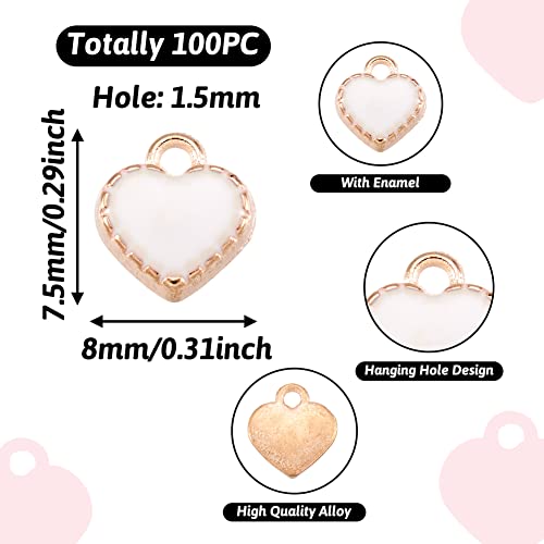 Cheriswelry 100pcs Alloy Mini White Heart Enamel Charms Golden Plated Metal Dangle Pendants for Jewelry Making Bracelets Necklace Earrings Valentines Gifts Accessories - Image 3
