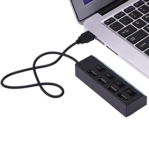 delr Multiple porte USB per computer portatili | Splitter dati USB 2.0 a 4 porte con singoli interruttori di alimentazione a LED | Multiple Port Extender per PC Laptop, Trasmissione rapida