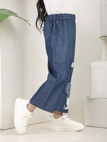 Image of superminis Girls Denim Jeans | Stretchable Blue Cat Print Jeans for Girls 3-10 Years | Soft Comfortable Kids Denim Pants for Casual