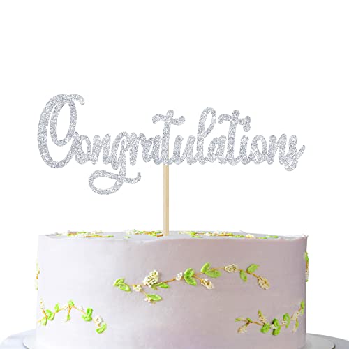 Congratulations Cake Topper, Class Of 2023 Cake Decorations, Graduation/Congrats New Job Pregnant/Baby Shower Party Decorations Silver Glitter #TOP9