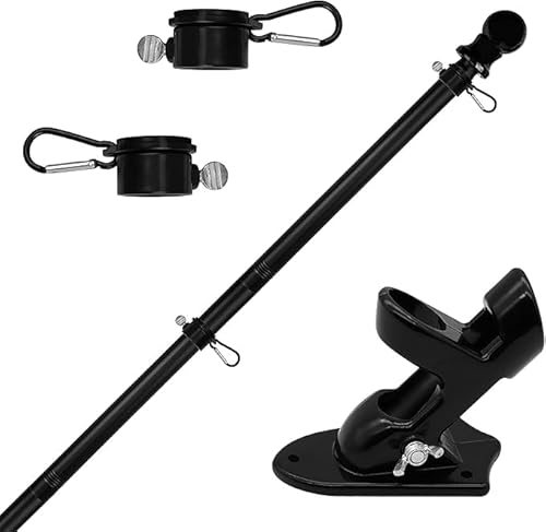 Flag Pole Kit 6 FT,Flag Pole with Bracket,Heavy Stainless Steel Garden Flagpole, Home,Commercial,Outdoor Wall Mounted Flagpole,House Flag Poles for Porch Includes Holder & Hardware( Black)Outdoor Flag Display