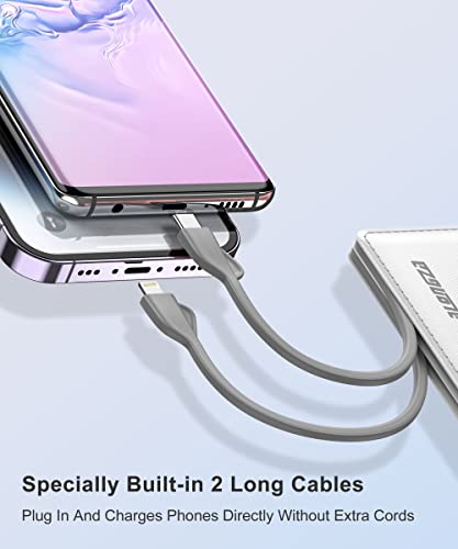 Alongza 2 Pack 10000Mah Power Banks With Built In Cables Portable Chargers Slim Lightweight Cell Phone Portable Charger For Iphones, Ipads, Samsung And More #TOP2