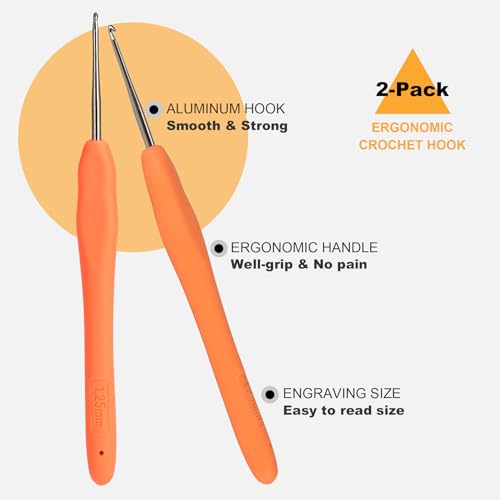 Image of 2Pcs 1.75mm Small Crochet Hooks, Ergonomic Small Lace Crochet Hook for Beginners, Crochet Needles for Crocheting, Smooth and Comfortable for Arthritis (1.75mm)