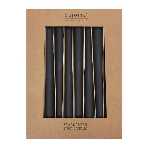 pajoma® Stabkerzen Schwarz-Matt 10 Stück - Höhe 25 cm ø 2,2 cm | Brenndauer 7 Stunden, Premium Qualität - einfarbige Spitzenkerzen