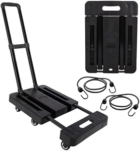 Folding Hand Truck Dolly Cart with Wheels - 500lb Heavy Duty Luggage Cart with Wheels Foldable Dolly - Collapsible Utility Trolley with 2 Bungees for Moving, Travel, Shopping or Office by Stalwart