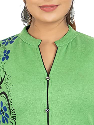 Image of Rosary Women's Winter Wear Jacquard Woolen Straight Kurti with 2 Side Pockets,RZ017JAVALIME-2XL