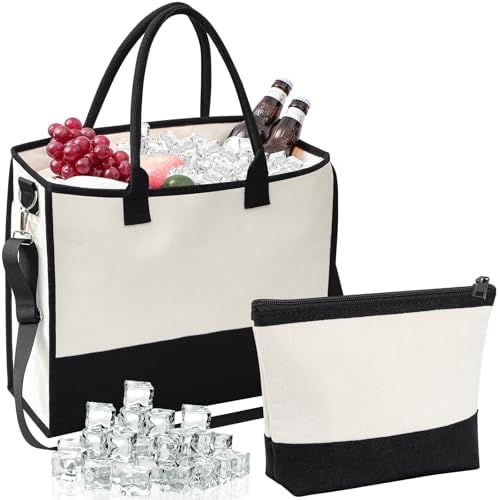Dansydaisy 2 Pcs Large Insulated Cooler Tote and Makeup Bag, Leak...